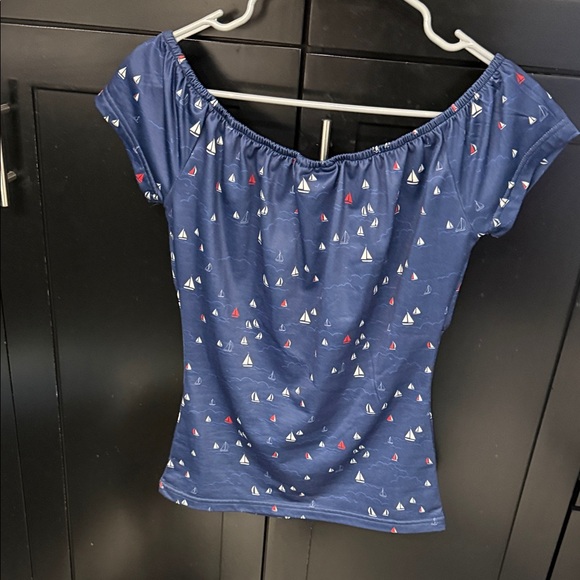 Navy Blue Sailboat Blouse - Picture 3 of 3